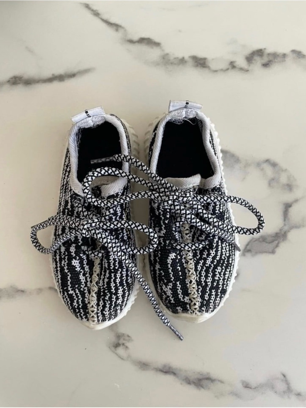 Kids Black & White Knit Casual Sneakers - Comfortable Lace-Up